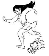 coloriage mulan court avec son chien